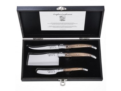 Cheese knife set LAGUIOLE LUXURY, 3 pcs, gift set, olive wood handles, Laguiole