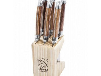 Steak knife set PREMIUM, 6 pcs, with wooden block, Laguiole