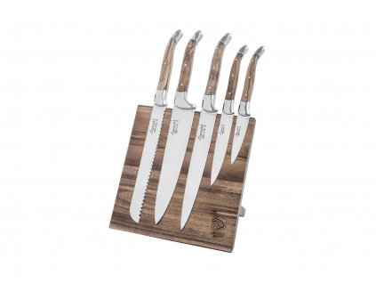 Knife set, 6 pcs with magnetic stand LUXURY, olive wood, Laguiole