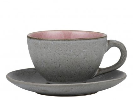 Tea cup with saucer 220 ml, grey/light pink, Bitz