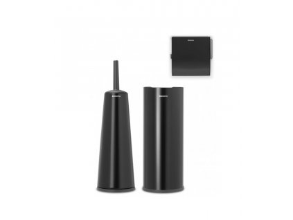 Toilet brush holder, toilet paper holder and spare roll stand in a set RENEW, black, Brabantia