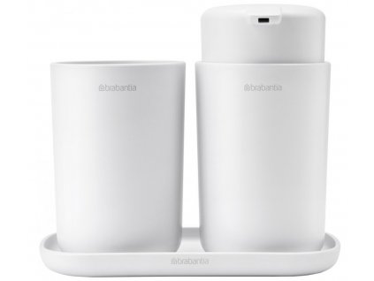 Liquid soap dispenser and toothbrush cup in a set, white, Brabantia