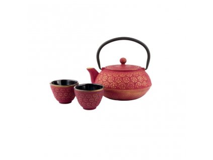 Teapot and tea cups in a set SHANGHAI, 3 pcs, 600 ml, red, Bredemeijer