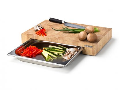 Cutting board 39 x 27 cm, with stainless steel tray, brown, wood Continenta