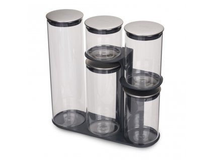 Kitchen storage jars in a set 100 COLLECTION, 5 pcs + stand, Joseph Joseph