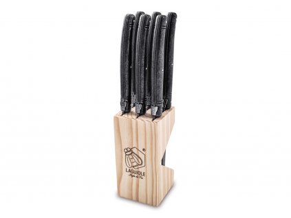 Steak knife set PREMIUM, 6 pcs, with block, black, Laguiole