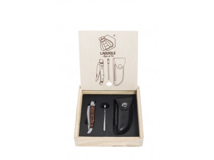 Pocket knife LAGUIOLE LUXURY gift set, with a sharpener and case, rosewood handle, Laguiole