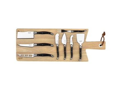 Cheese knife set PREMIUM, 8 pcs, with cutting board, black, Laguiole