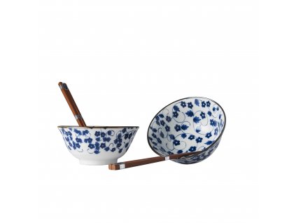 Dining bowl DAISY PATTERN on white, set of 2 pcs, 500 ml, with chopsticks, MIJ