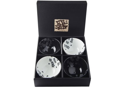 Dining bowl BLACK & WHITE SAKURA 200 ml, set of 2 pcs, with chopsticks, MIJ