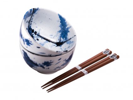 Dining bowl BLUE & WHITE 350 ml, set of 2 pcs, with chopsticks, MIJ