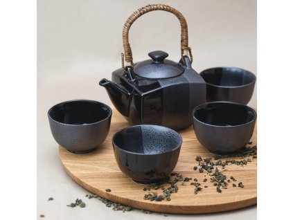 Teapot and tea cups in a set GUNMETAL, 5 pcs, MIJ