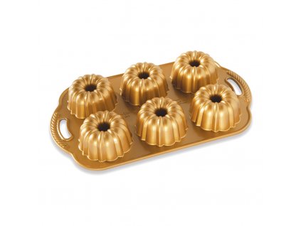 Cake pan ANNIVERSARY BUNDLETTE BUNDT, for 6 minibundt cakes, gold, Nordic Ware