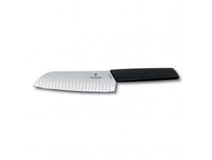 Santoku knife SWISS MODERN 17 cm, with oval grooves, black, Victorinox