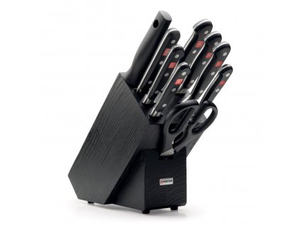 Knife block set CLASSIC, 10 pcs, with honing rod, scissors and meat fork, black, Wüsthof