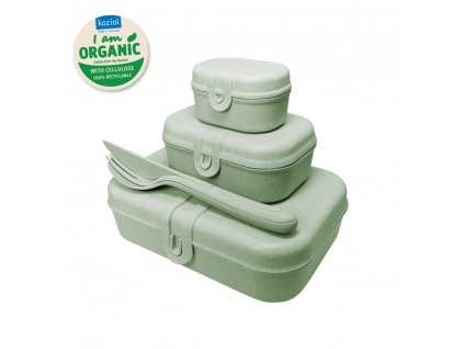Lunch box set PASCAL READY, with travel cutlery set, organic green, Koziol
