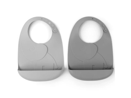 Toddler bib PEEKABOO ELPHEE, set of 2 pcs, grey, silicone, Done by Deer