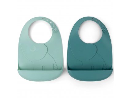 Toddler bib PEEKABOO ELPHEE, set of 2 pcs, blue, silicone, Done by Deer