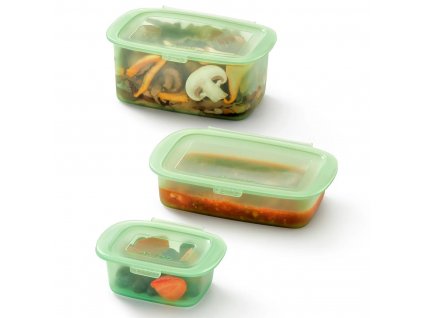 Food storage container REUSE AND REDUCE, set of 3 pcs, green, silicone, Lékué