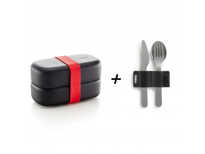 Lunch box LUNCHBOX TO GO 1 l, with cutlery, black, Lékué