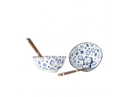 Bowls in a set with chopsticks MANEKI CAT BLUE MIJ 400 ml 2 pcs