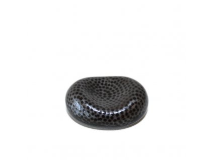 Chopstics rest pebble FINE DOTS, black glaze, porcelain, MIJ