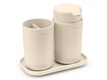 Liquid soap dispenser and toothbrush cup in a set RENEW soft beige, Brabantia