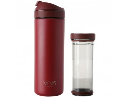 Travel mug RECHARGE ANYTIME 460 ml, with tea infuser, raspberry, Viva Scandinavia