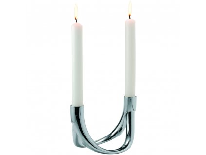 Dinner candle holder BOW 8 cm, for 2 candles, silver, Philippi