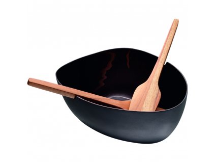 Salad bowl with salad servers BOAT 25 cm, black, Philippi