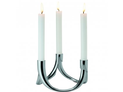 Dinner candle holder BOW 8 cm, for 3 candles, silver, Philippi