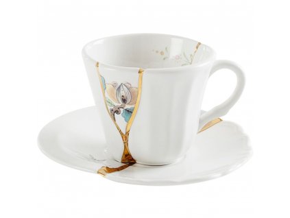 Coffee cup with saucer KINTSUGI 3, white, Seletti