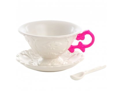 Tea cup with saucer and spoon I-WARES, fuchsia, Seletti