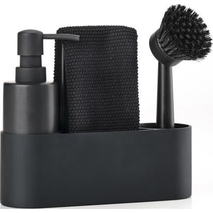 Dishwashing set SINGLES, with ceramic dispenser, 4 pcs, black, Zone Denmark