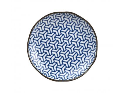 Shallow plate HERRINGBONE INDIGO IKAT 23 cm, blue, MIJ