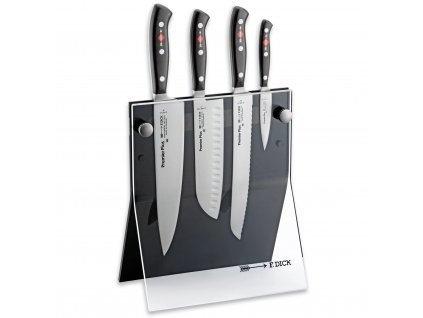 Kitchen knives PREMIER PLUS with stand, set of 4, black, stainless steel, F.DICK