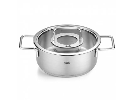 Low casserole pot PURE 20 cm, silver, stainless steel, Fissler