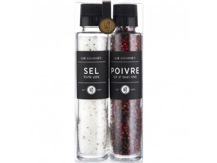 Gift set, truffle salt and black / pink pepper, with grinders, Lie Gourmet