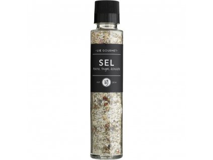 Salt with pepper, thyme and shallots 190 g, with grinder, Lie Gourmet