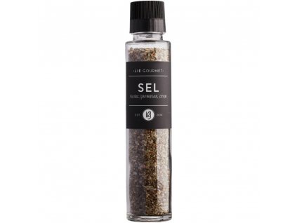 Salt with basil, parmesan and lemon 200 g, with grinder, Lie Gourmet