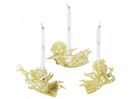 Christmas tree ornament MUSIC ANGEL SILHOUETTES 6 cm, SET OF 3, gold, stainless steel, Bjørn Wiinbla