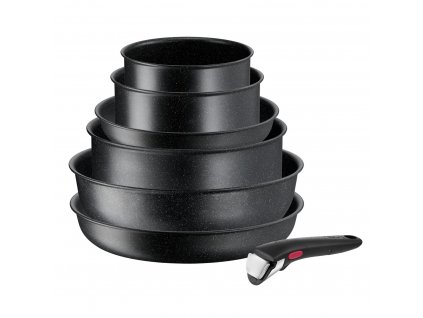 Cookware set INGENIO BLACK STONE L3998702, set of 7, black, aluminium, Tefal