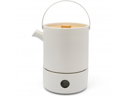 Tea infuser teapot UMEA 1,2 l, with warmer, white, ceramics, Bredemeijer