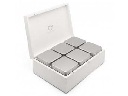 Loose tea box 27 x 18 cm, with 6 canisters, white, bamboo, Bredemeijer