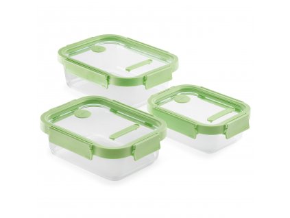 Food storage container, set of 3 pcs, rectangular, glass, Lékué
