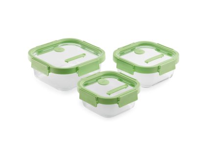 Food storage container, set of 3 pcs, square, glass, Lékué