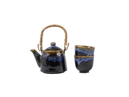 226506 cajova souprava black bright blue sada 3 ks cerna keramika mij