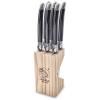 Steak knife set PREMIUM, 6 pcs, with block, glossy black, Laguiole
