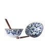 Dining bowl DAISY PATTERN ON WHITE 400 ml, set of 2 pcs, with chopsticks, MIJ
