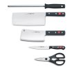 Knife block set CLASSIC, 6 pcs, with honing rod and scissors, black, Wüsthof